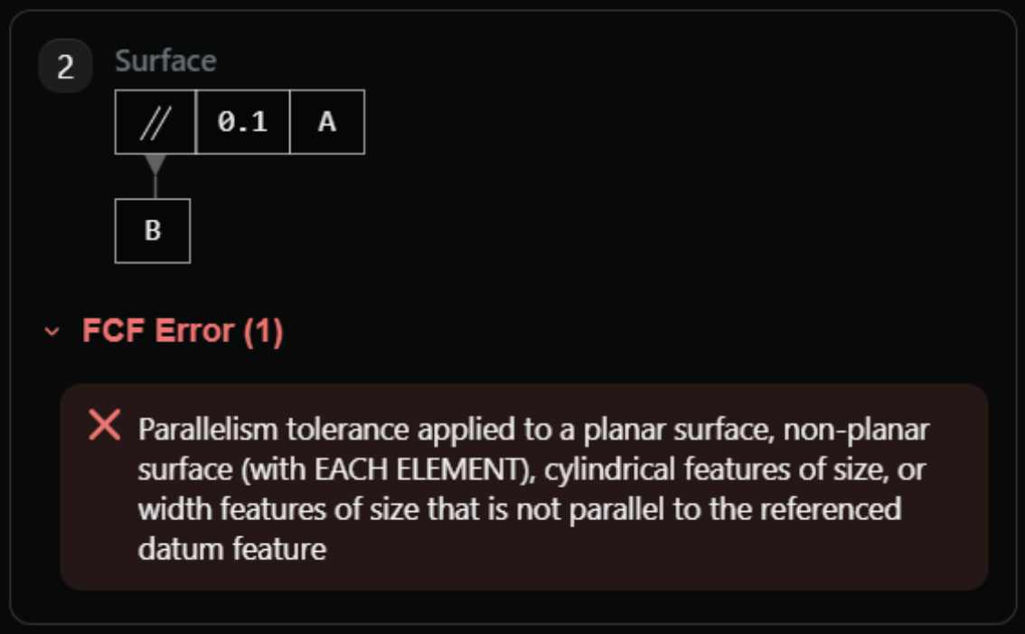 F4 flagging an invalid parallelism tolerance in the GD&T inspector