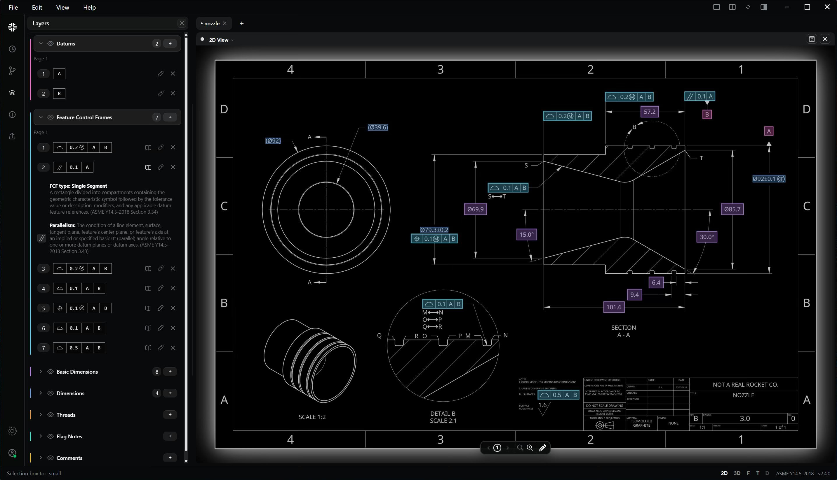 F4 desktop app displaying an imported engineering drawing